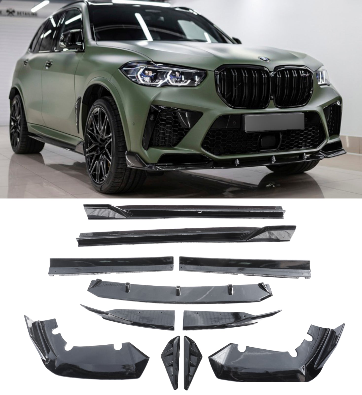 AERO KIT SPLITTER DIFFUSER SIDE SKIRT EXTENTIONS GLOSS BLACK FOR BMW X5M F95 19+