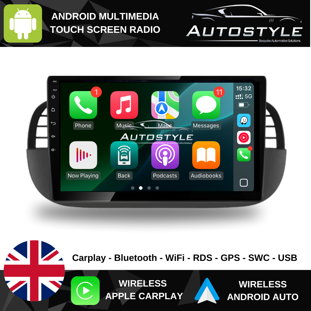 Fiat 500 Apple Carplay / Android Auto 9" Stereo Upgrade