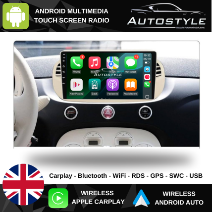 Fiat 500 Apple Carplay / Android Auto 9" Stereo Upgrade