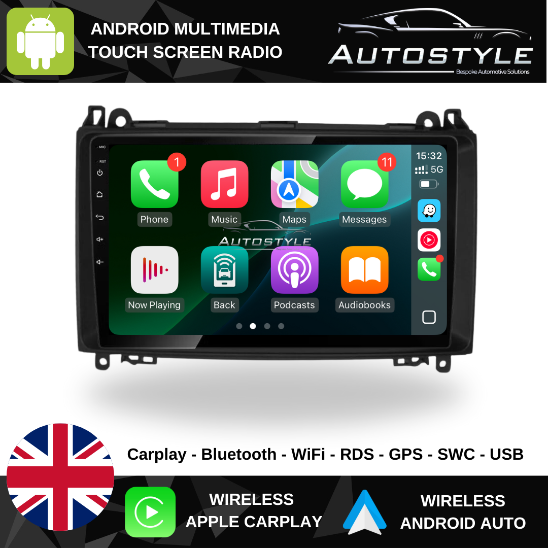 Mercedes-Benz A Class, B Class, Sprinter, Vito, Viano, Crafter Apple Carplay / Android Auto 9" Stereo Upgrade