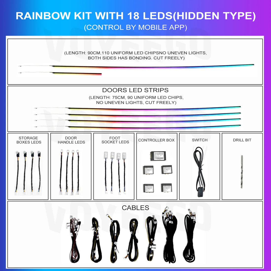Universal Rainbow Ambient Lighting Kit 18 in 1 App Controlled Atmosphere Lamp