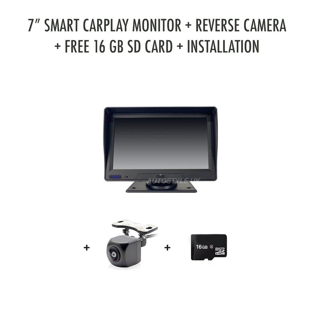 7" CarPlay Smart Monitor with Built-in Dash Cam + Reverse Camera + Free 16GB SD Card + Installation Bundle - AUTOSTYLE UK